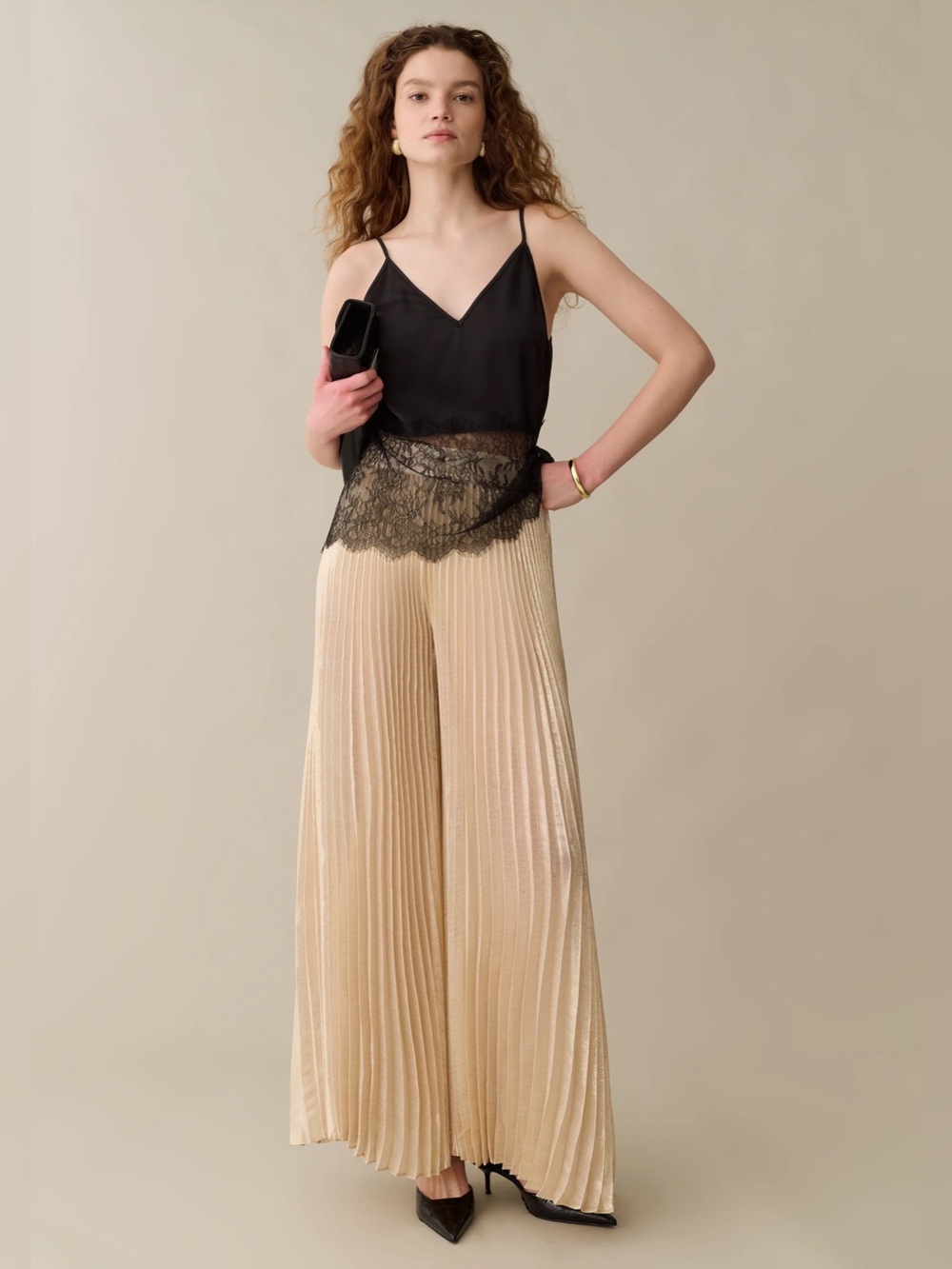 Few Moda kourt Sabina Pant Wide-Leg Pleated Satin Pants in Cream Sz 6